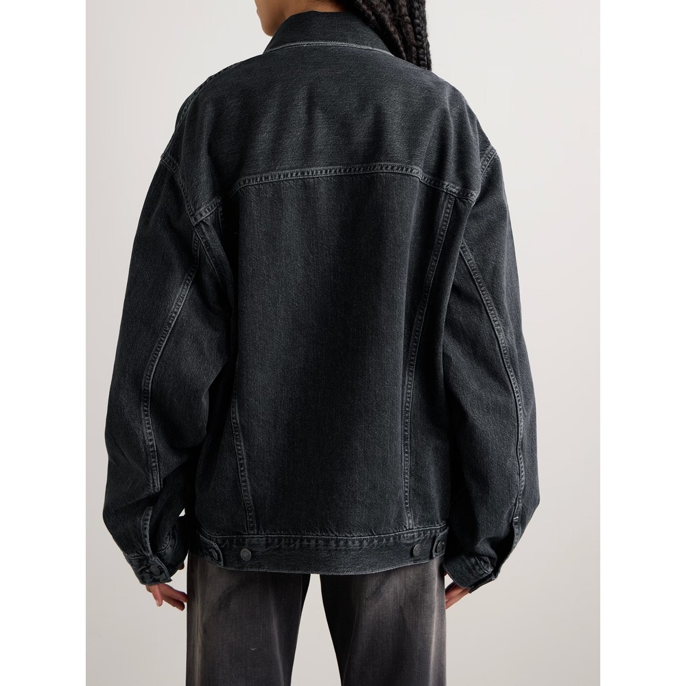 Pilcro Trucker Jacket Size S Black Stretch Denim Dark Wash Collared Front-Button - Picture 2 of 10